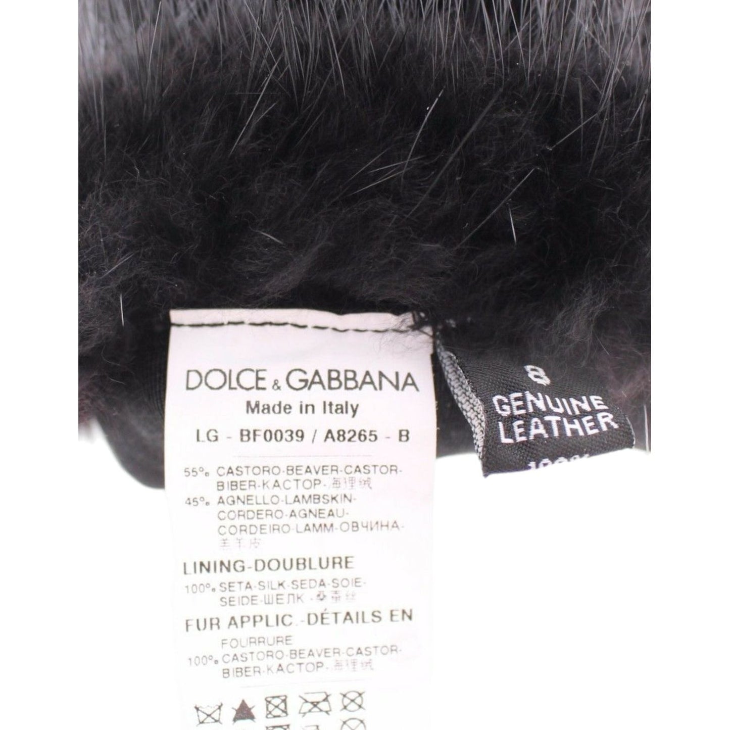 Dolce & Gabbana Black Beaver Fur Lambskin Leather Elbow Gloves MOM11432-1