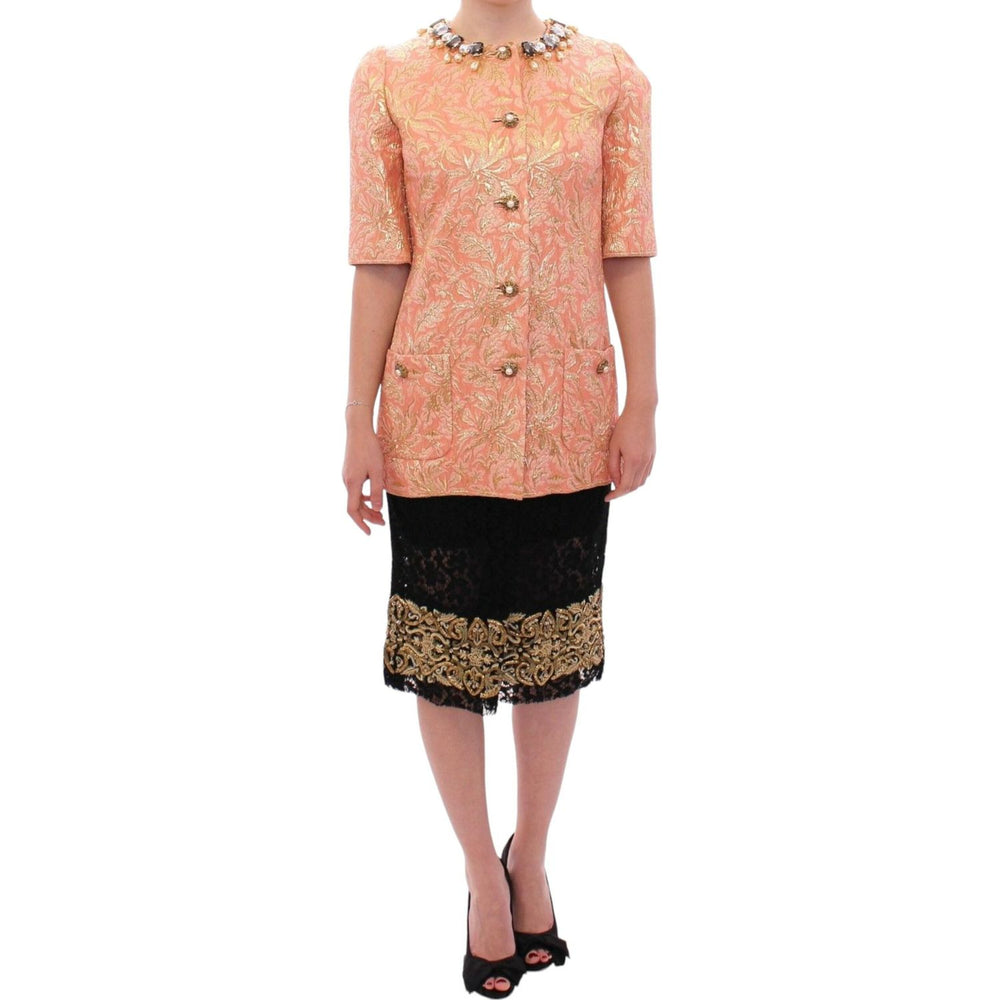 Dolce & Gabbana Pink Silk Brocade Crystal Jacket Coat GSS11674-1
