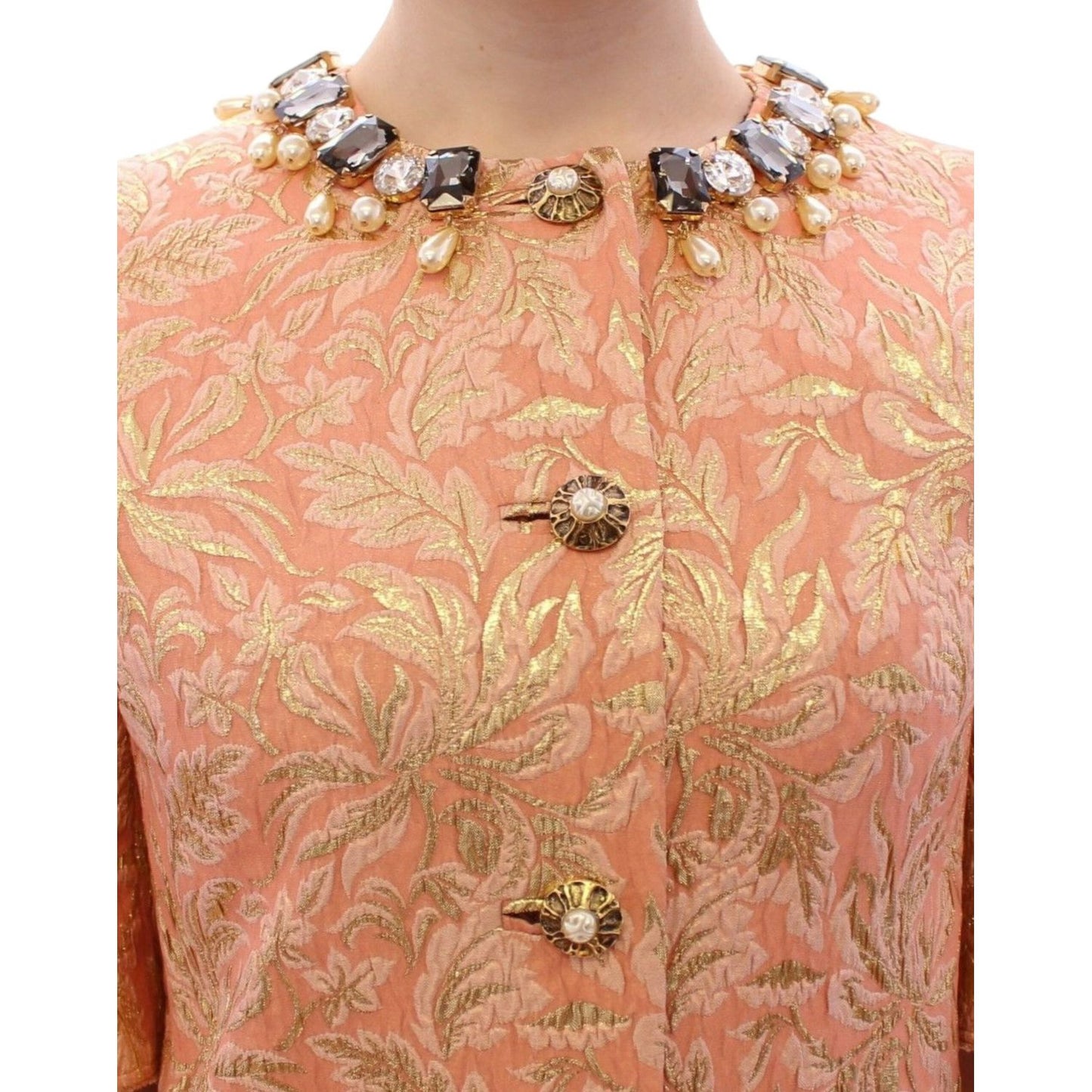 Dolce & Gabbana Pink Silk Brocade Crystal Jacket Coat GSS11674-1