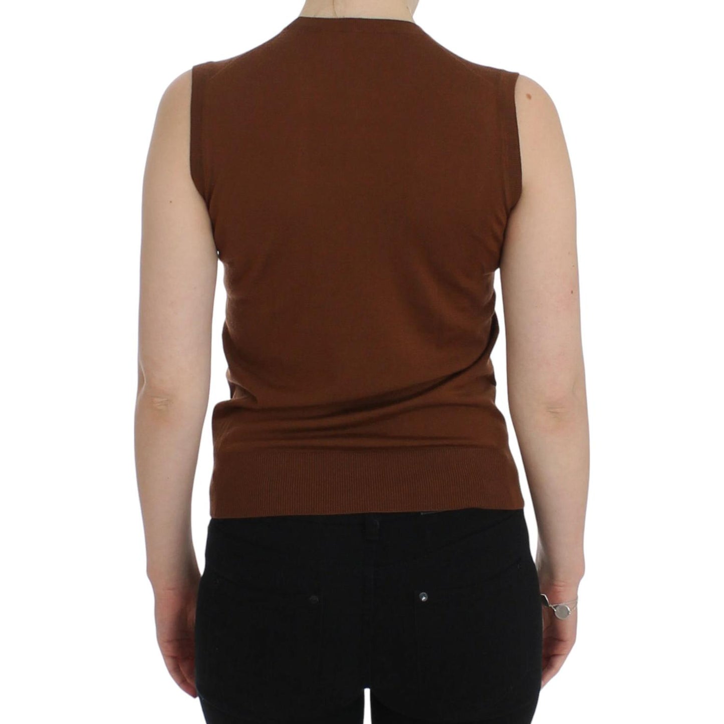Dolce & Gabbana Brown Wool Black Lace Vest Sweater Top SIG13245-1