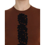 Dolce & Gabbana Brown Wool Black Lace Vest Sweater Top SIG13245-1