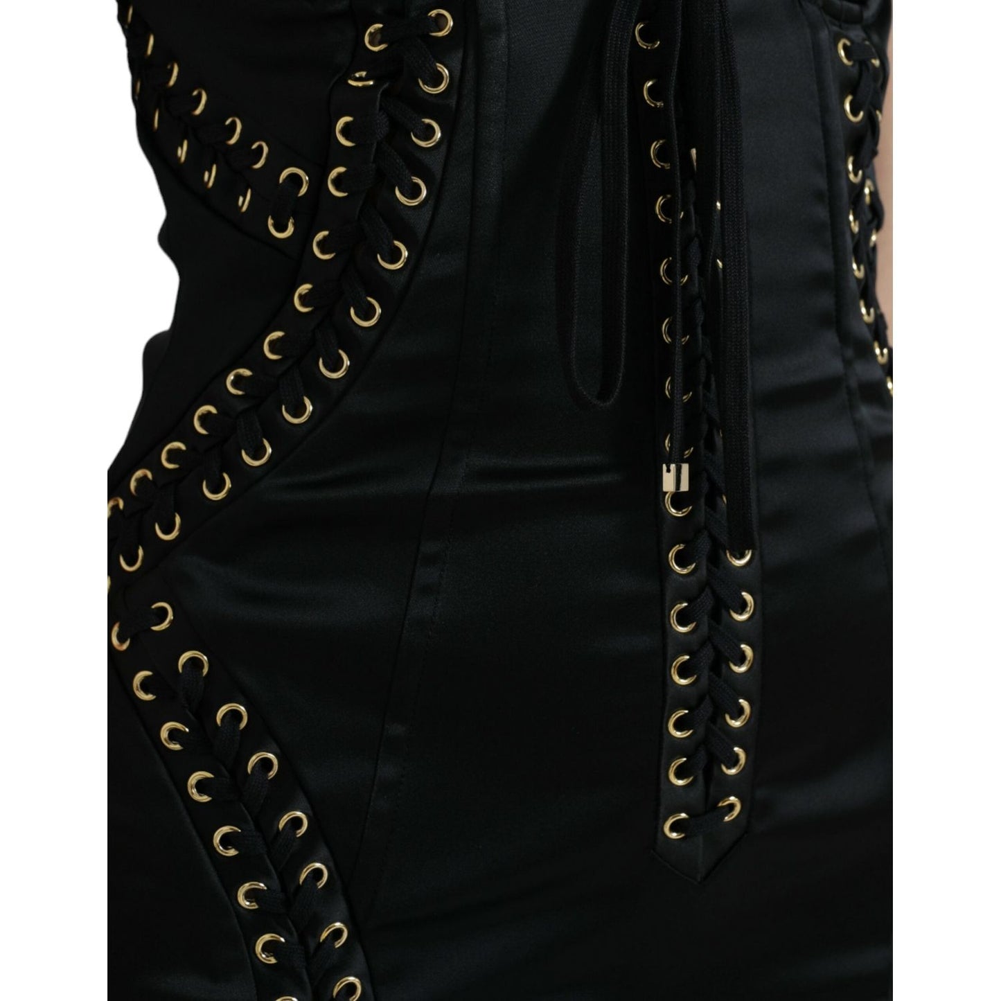 Dolce & Gabbana Black Bustier Corset Lace Bodycon Midi Dress DR281005-42