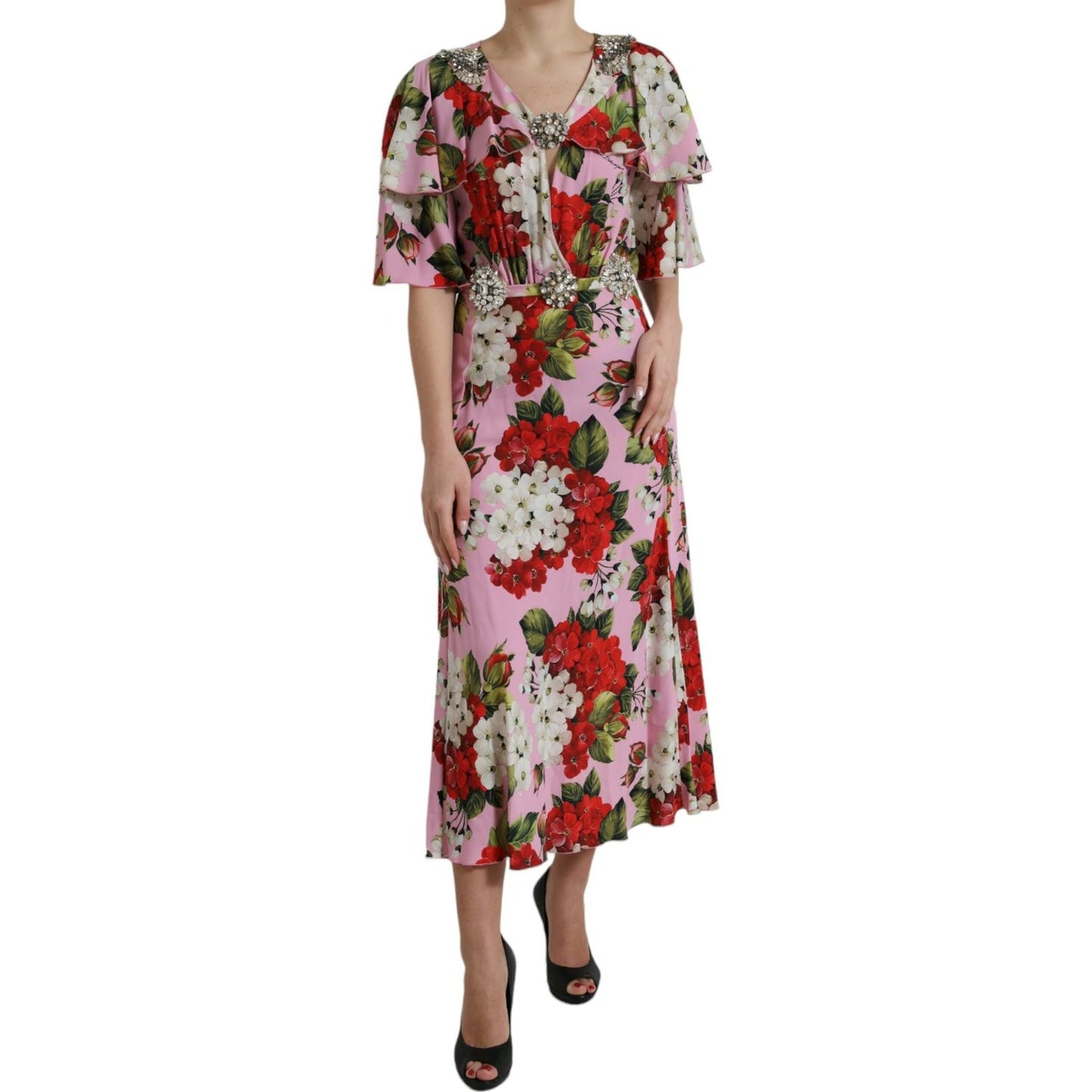 Dolce & Gabbana Multicolor Floral Crystal Embellished A-line Dress DR281066-42