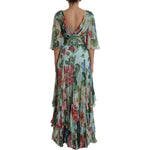 Dolce & Gabbana Blue Floral Print Tiered Long Maxi Dress DR281092-36