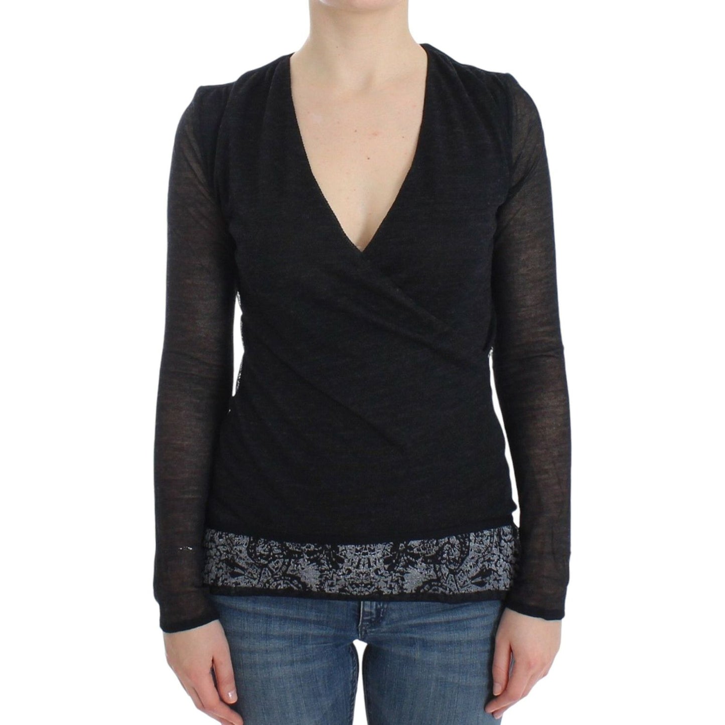 Ermanno Scervino Black Wool Blend Stretch Long Sleeve Sweater SIG12583-3