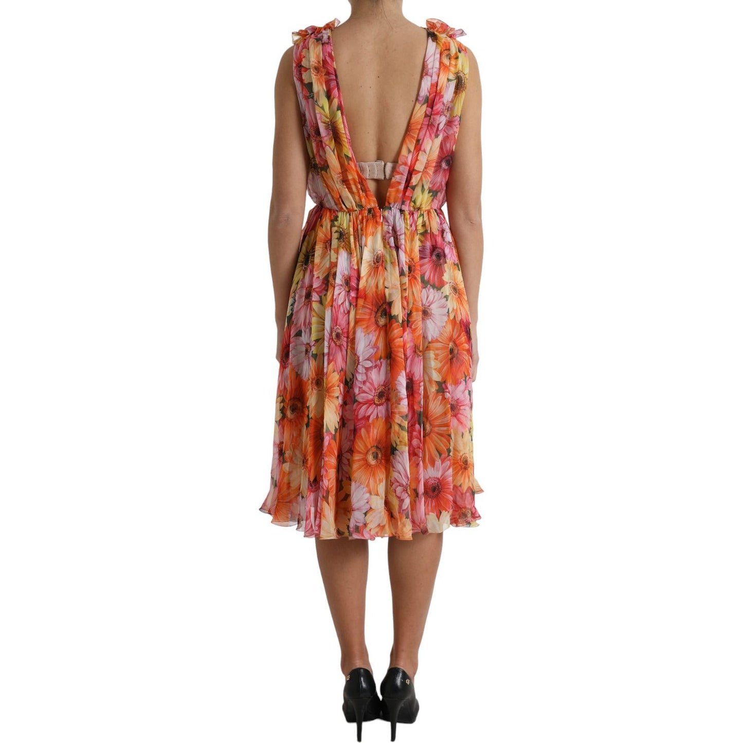 Dolce & Gabbana Multicolor Sunflower Print Silk Midi Dress DR28954-48