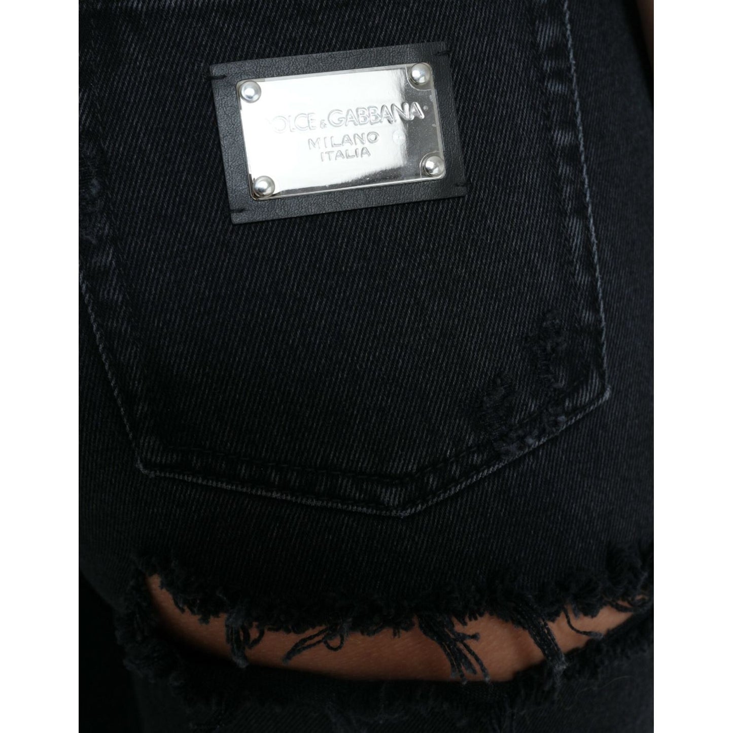 Dolce & Gabbana Black Cotton High Waist Tattered Denim Jeans PAN74988-40