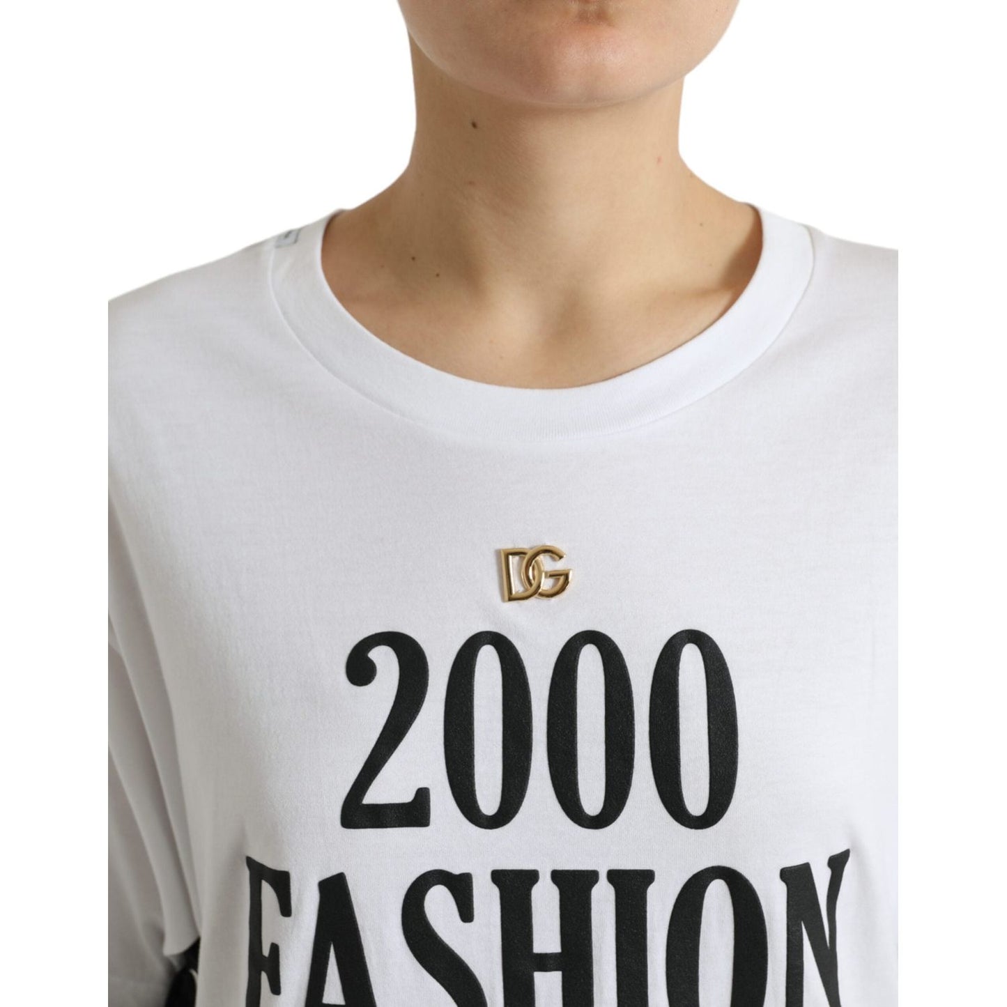 Dolce & Gabbana White Slogan Print Lacing Detailed T-shirt TSH84228-40