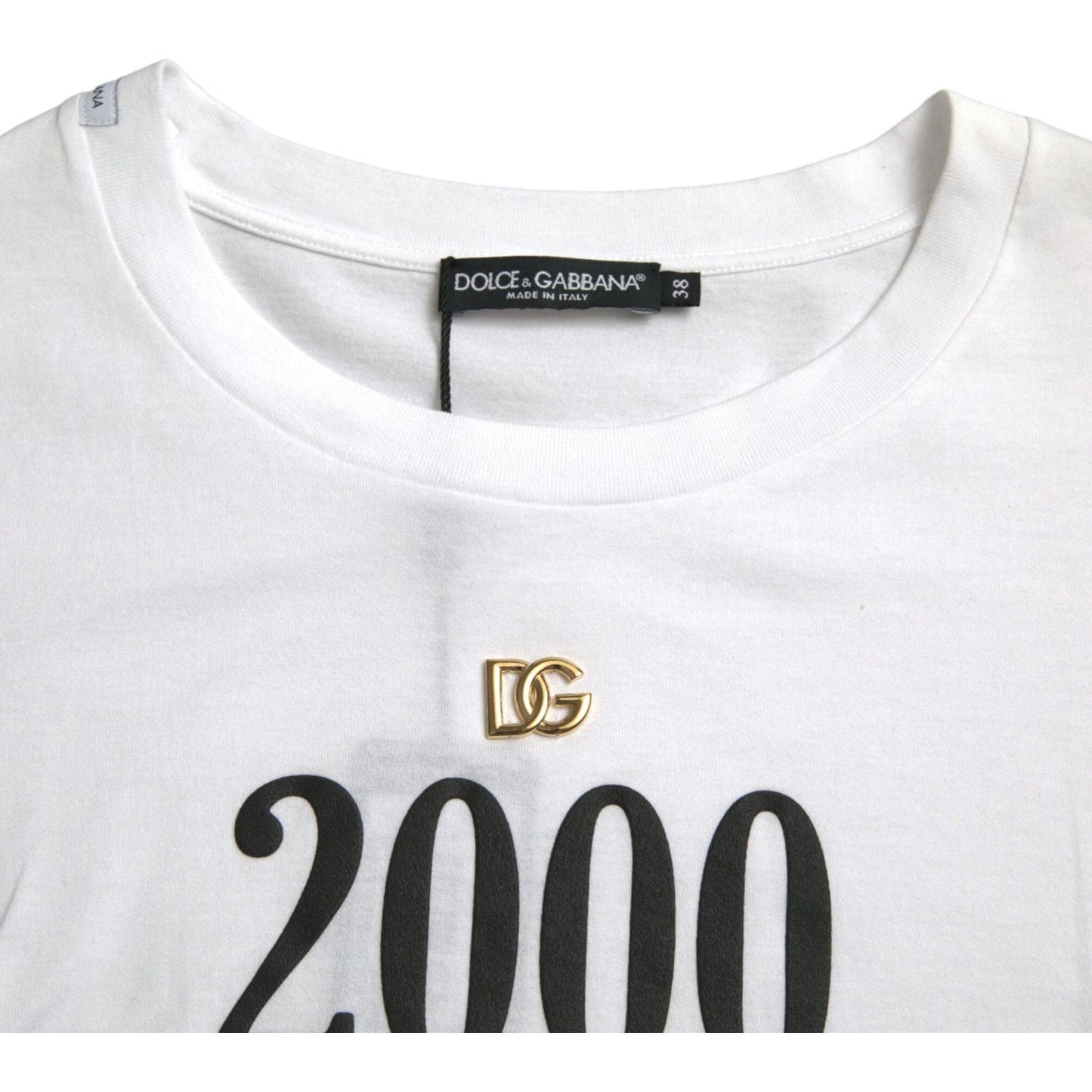 Dolce & Gabbana White Slogan Print Lacing Detailed T-shirt TSH84228-40