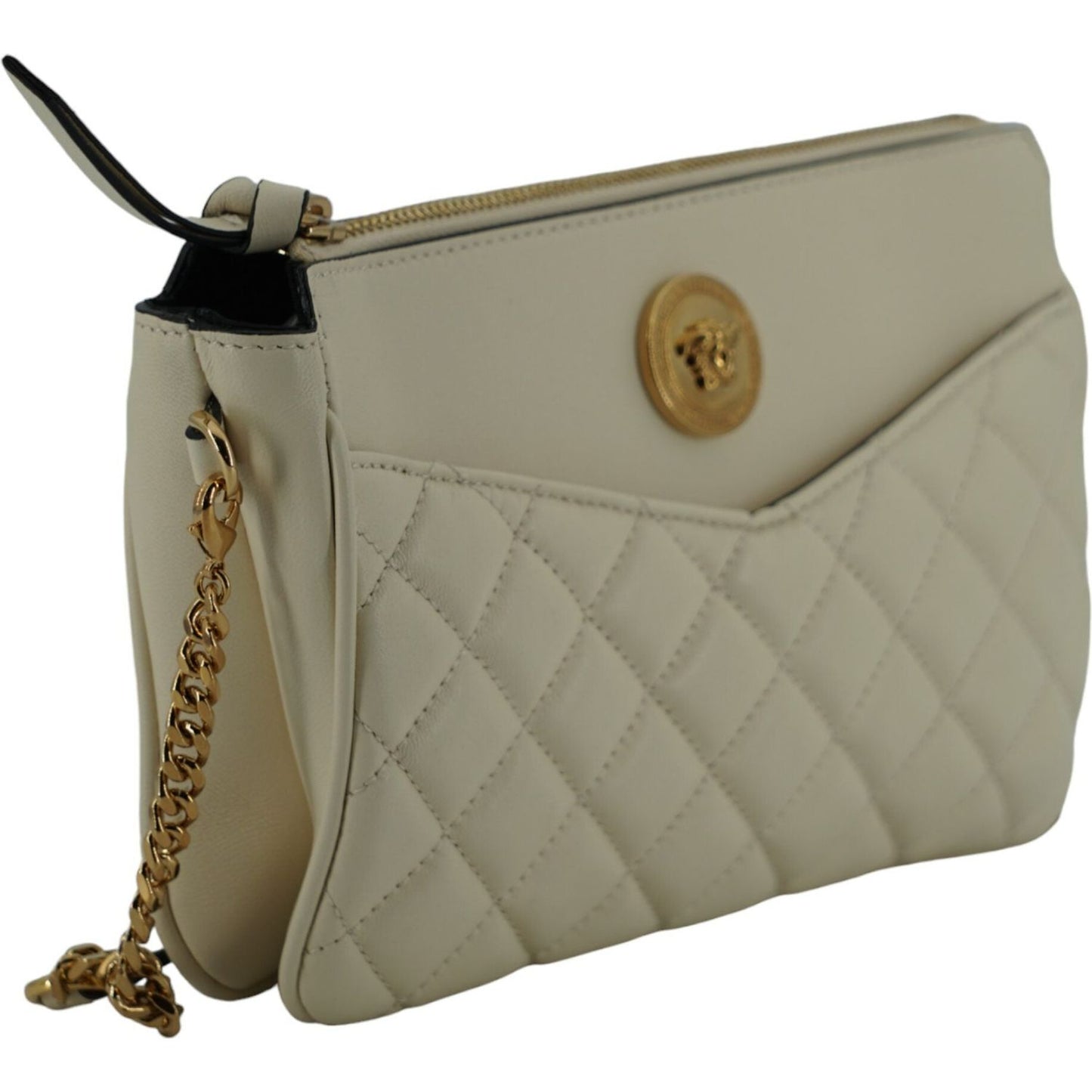 Versace Elegant White Lamb Leather Crossbody Pouch 8056204983245