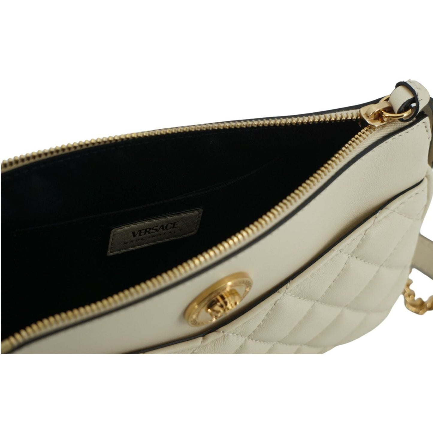 Versace Elegant White Lamb Leather Crossbody Pouch 8056204983245