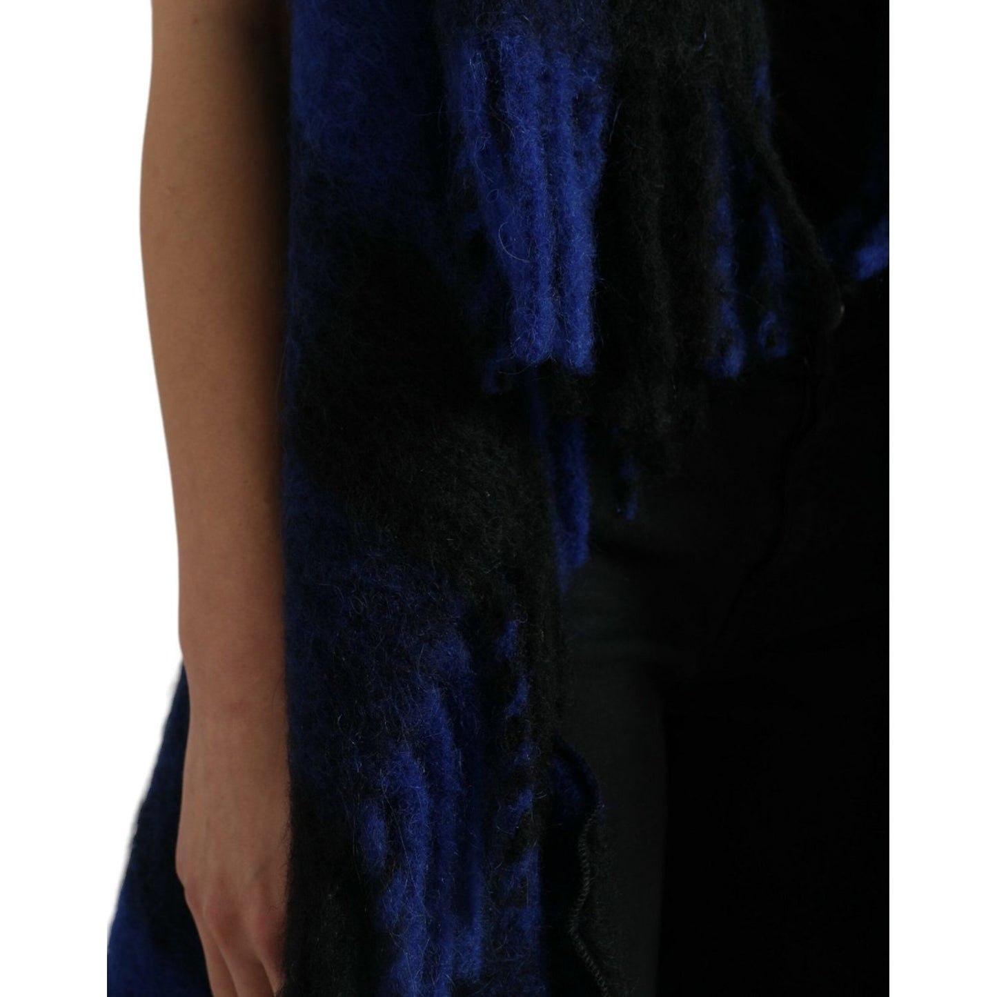 Dolce & Gabbana Black Blue Buffalo Check Poncho Coat Sweater TSH84219-40