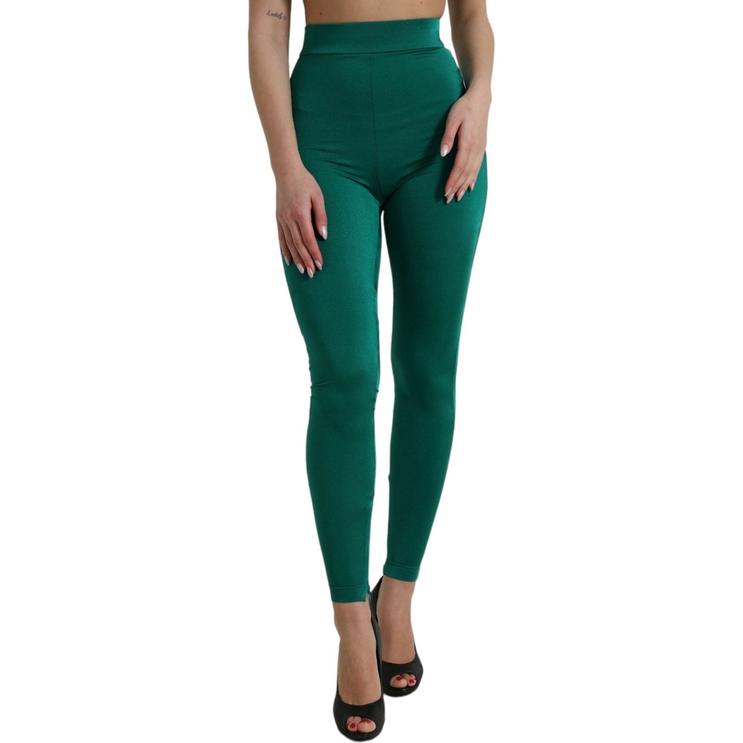 Dolce & Gabbana Green Nylon Stretch Slim Leggings Pants PAN74939-40