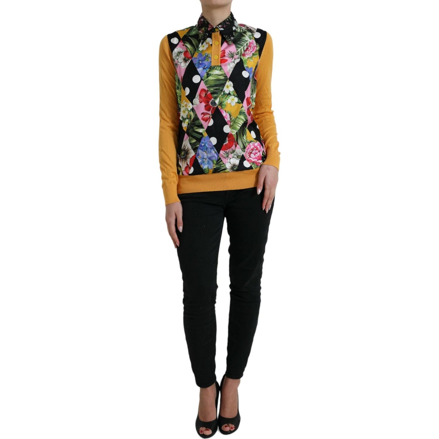Dolce & Gabbana Multicolor Patchwork Cashmere Henley Sweater TSH84833-46