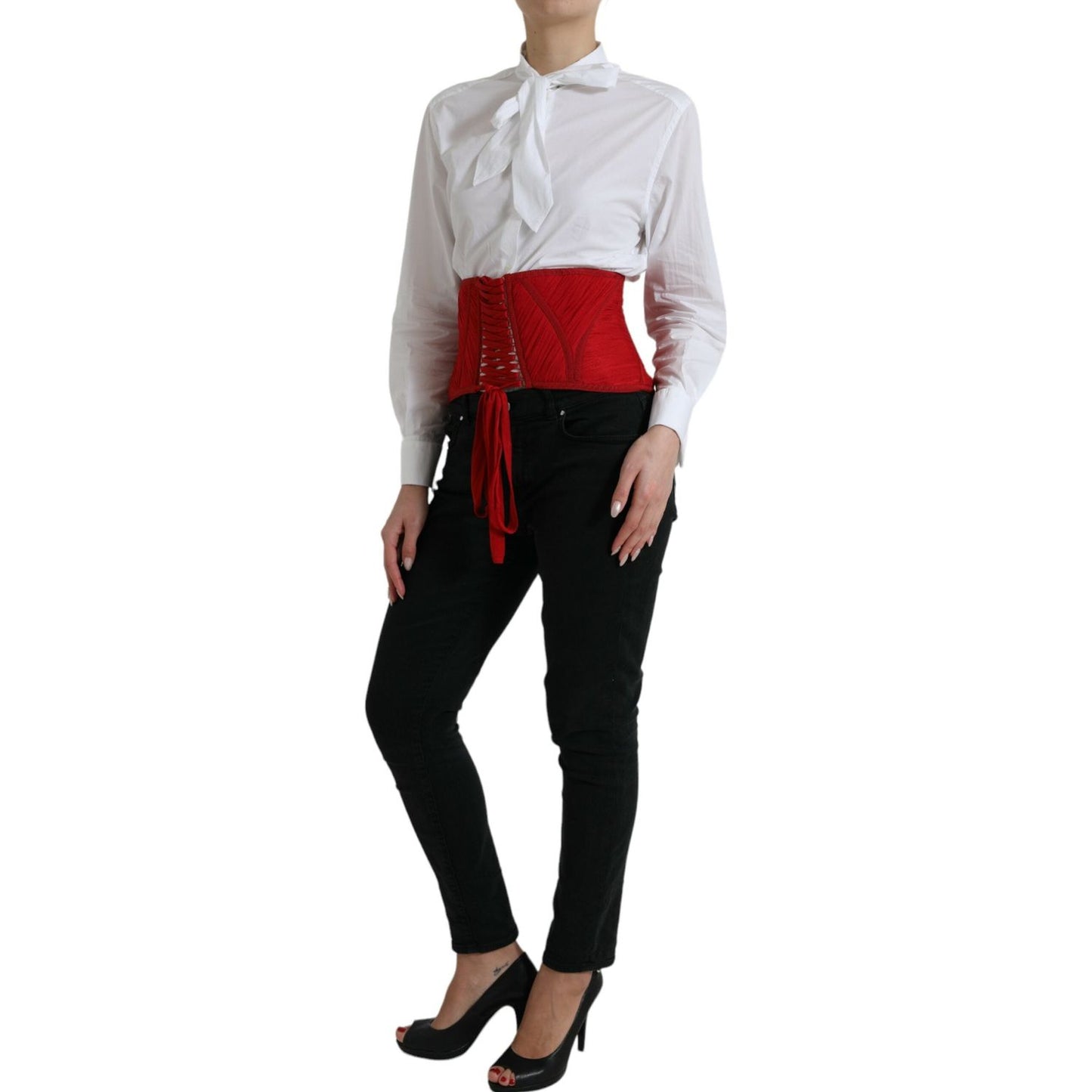 Dolce & Gabbana Red Silk Belt Waist Lace Up Strap Corset TSH83755-42