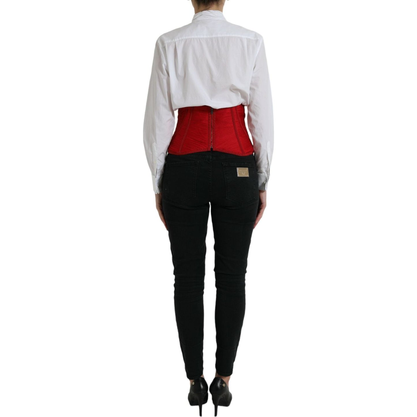 Dolce & Gabbana Red Silk Belt Waist Lace Up Strap Corset TSH83755-42