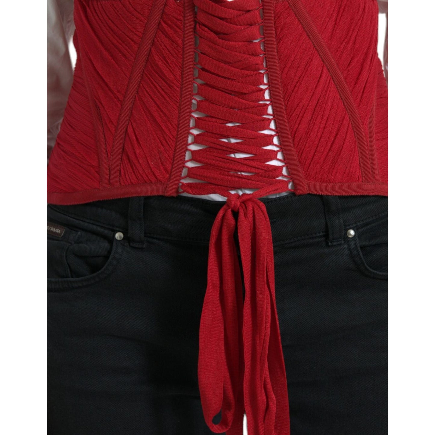 Dolce & Gabbana Red Silk Belt Waist Lace Up Strap Corset TSH83755-42