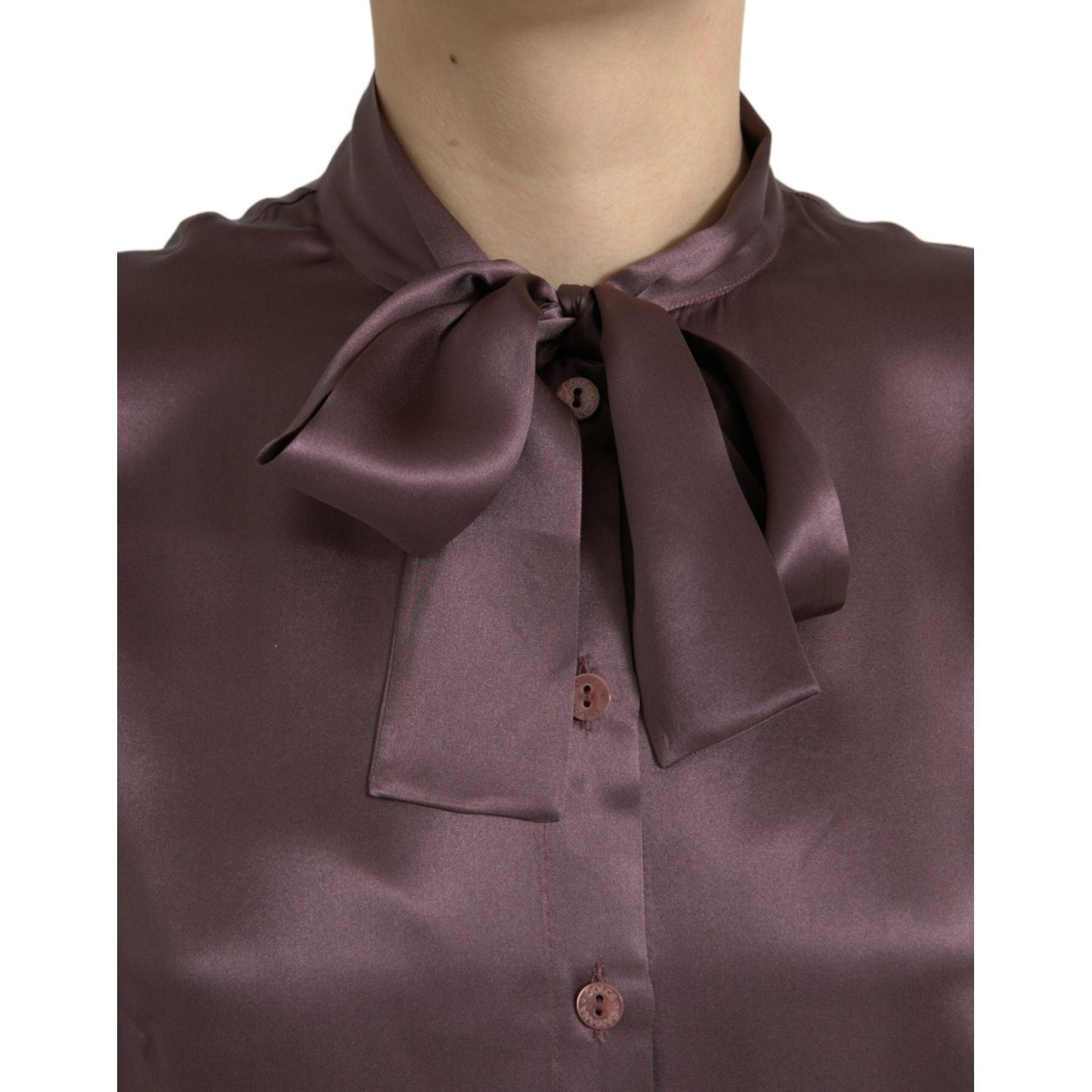Dolce & Gabbana Brown Silk Ascot Collar Long Sleeve Blouse Top TSH84306-42