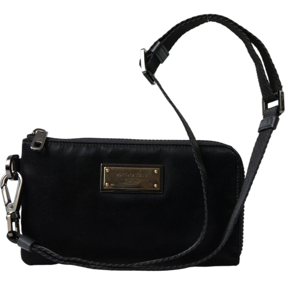 Dolce & Gabbana Black Nylon Logo Plaque Keyring Pouch Clutch Bag BAG1373