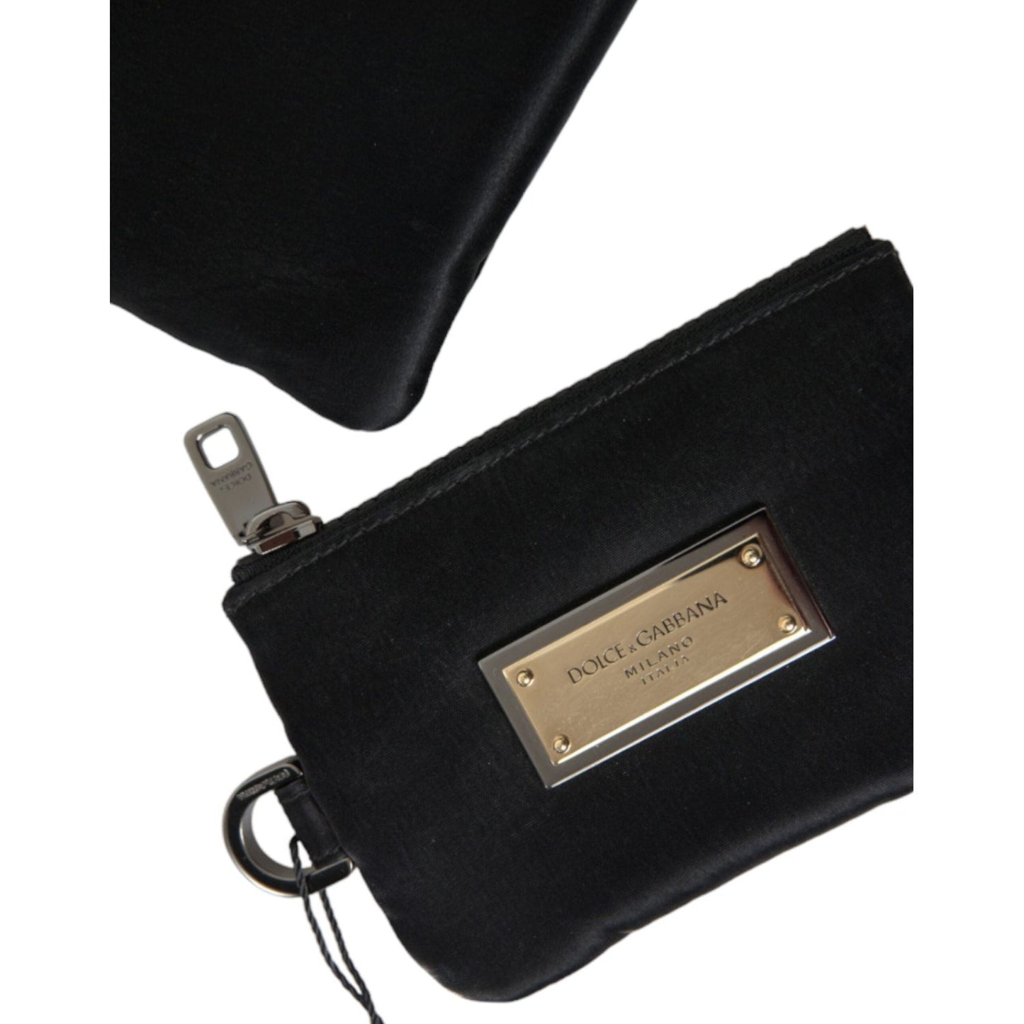 Dolce & Gabbana Black Nylon Logo Plaque Keyring Pouch Clutch Bag BAG1373