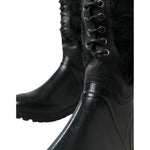 Dolce & Gabbana Black Rubber Lace Up Shearling Rain Boots Shoes MV5587-44