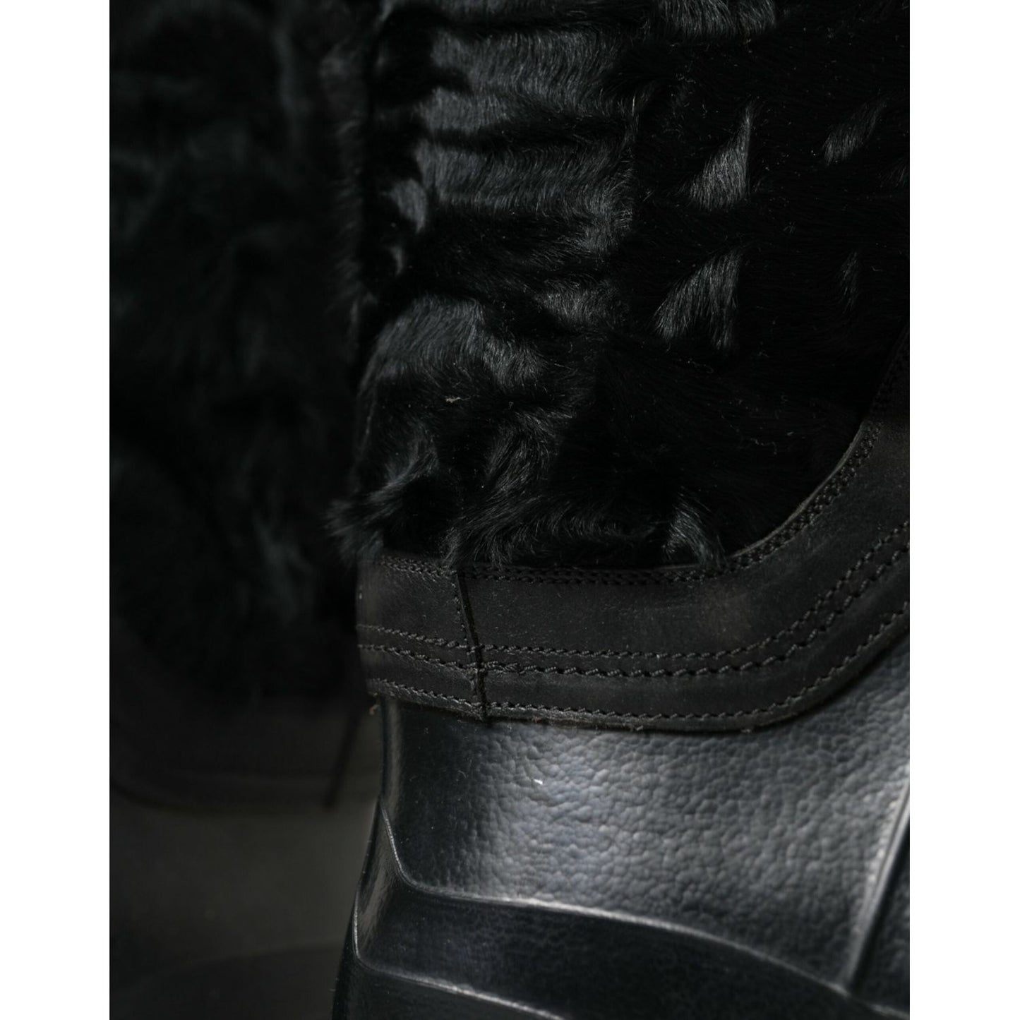 Dolce & Gabbana Black Rubber Lace Up Shearling Rain Boots Shoes MV5587-44
