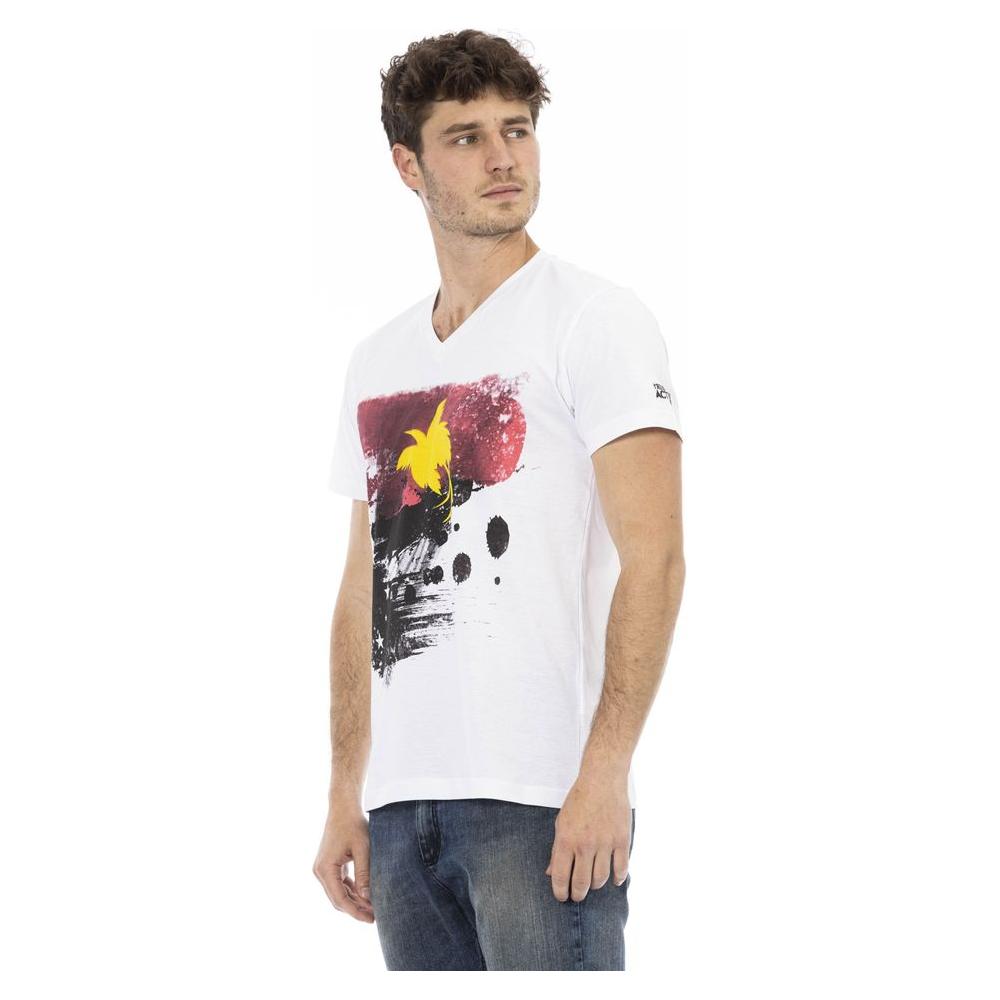 Trussardi Action White Cotton Men's V-Neck T-Shirt TR-24184-S