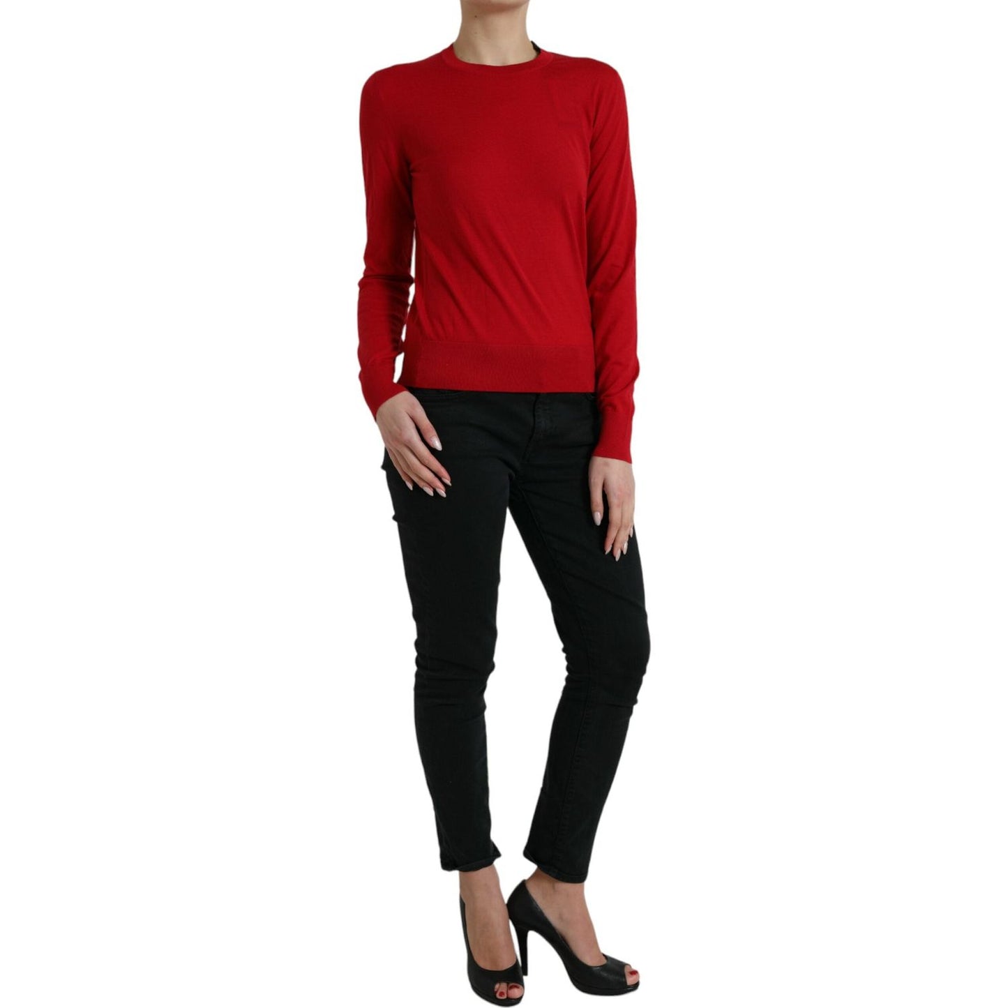 Dolce & Gabbana Red Wool Knitted Crew Neck Pullover Sweater TSH84335-40