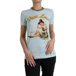 Dolce & Gabbana Light Blue Cotton Free Love Crew Neck T-shirt TSH84340-36