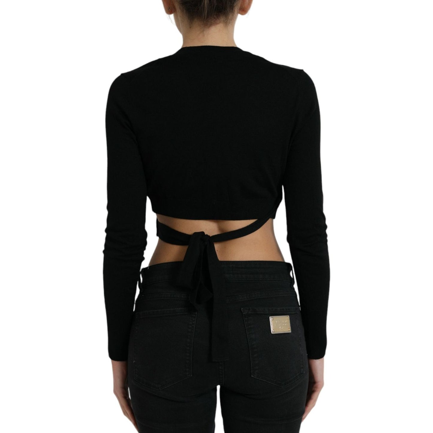 Dolce & Gabbana Black Wool V-neck Crossed Cardigan Sweater TSH84344-42