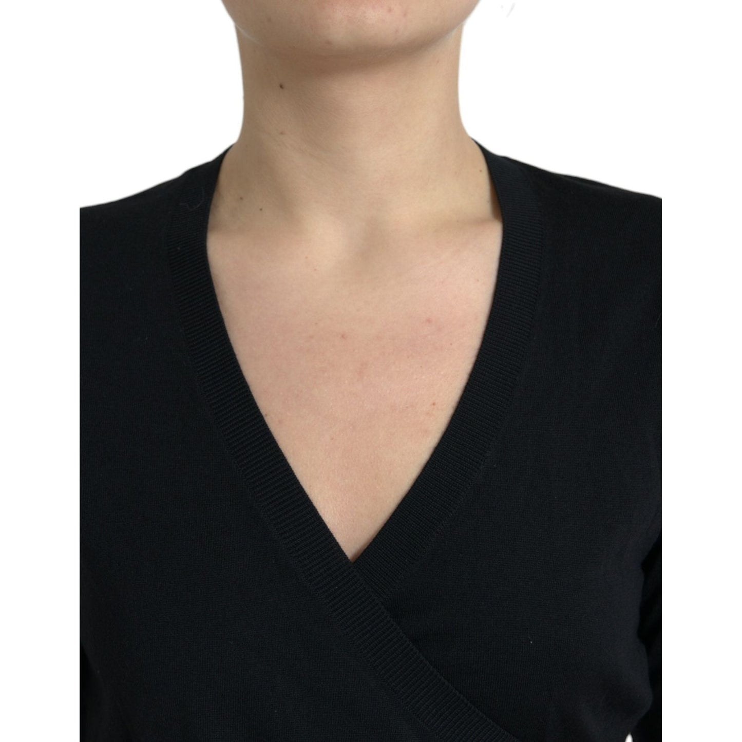 Dolce & Gabbana Black Wool V-neck Crossed Cardigan Sweater TSH84344-42