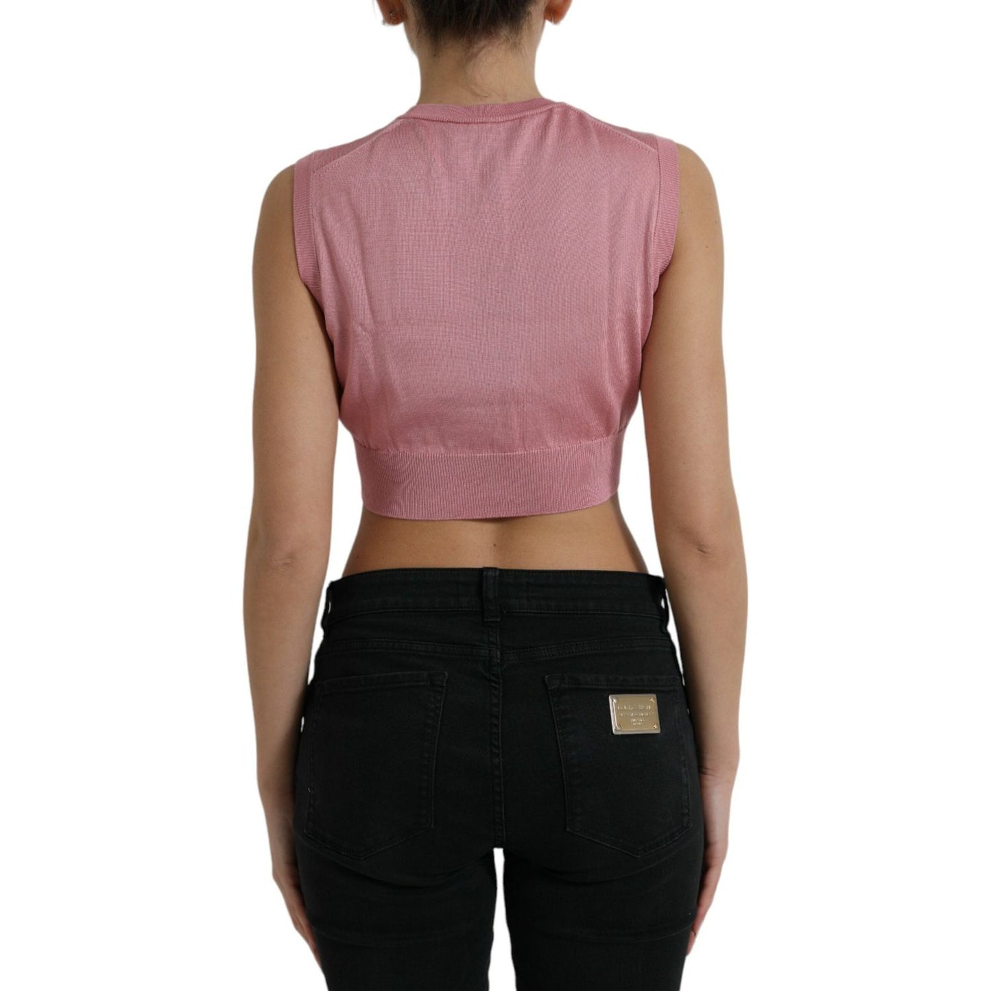 Dolce & Gabbana Pink Crew Neck Cropped Sleeveless Tank Top TSH84520-48