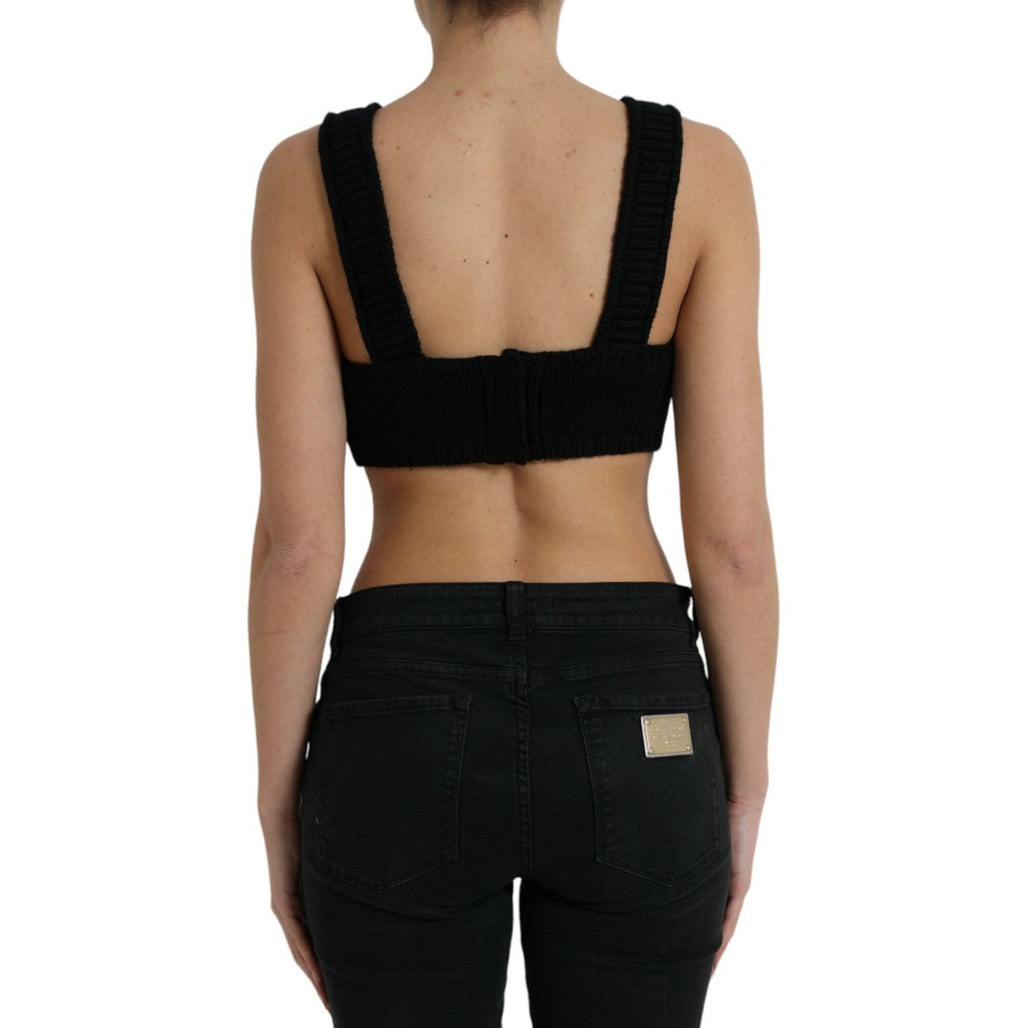 Dolce & Gabbana Black Cropped Cashmere V-neck Bustier Top TSH84537-44