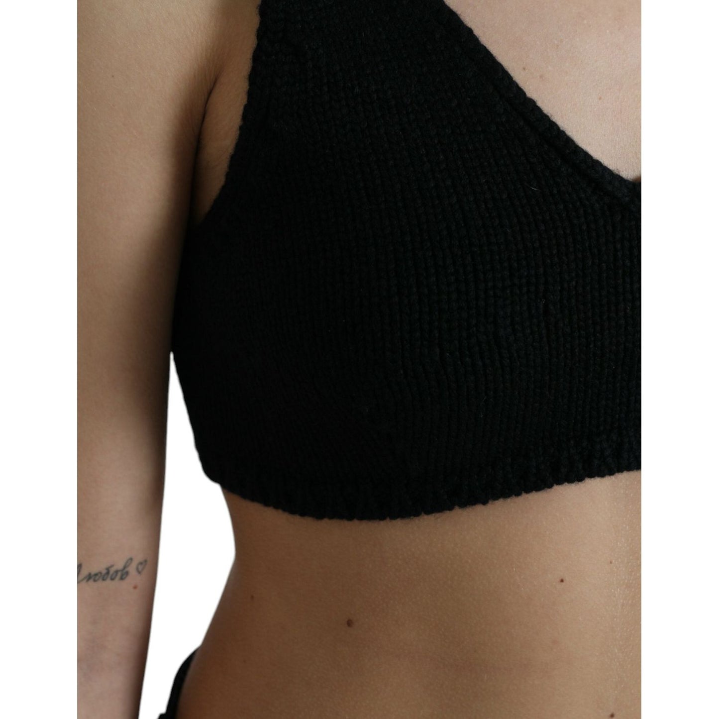 Dolce & Gabbana Black Cropped Cashmere V-neck Bustier Top TSH84537-44