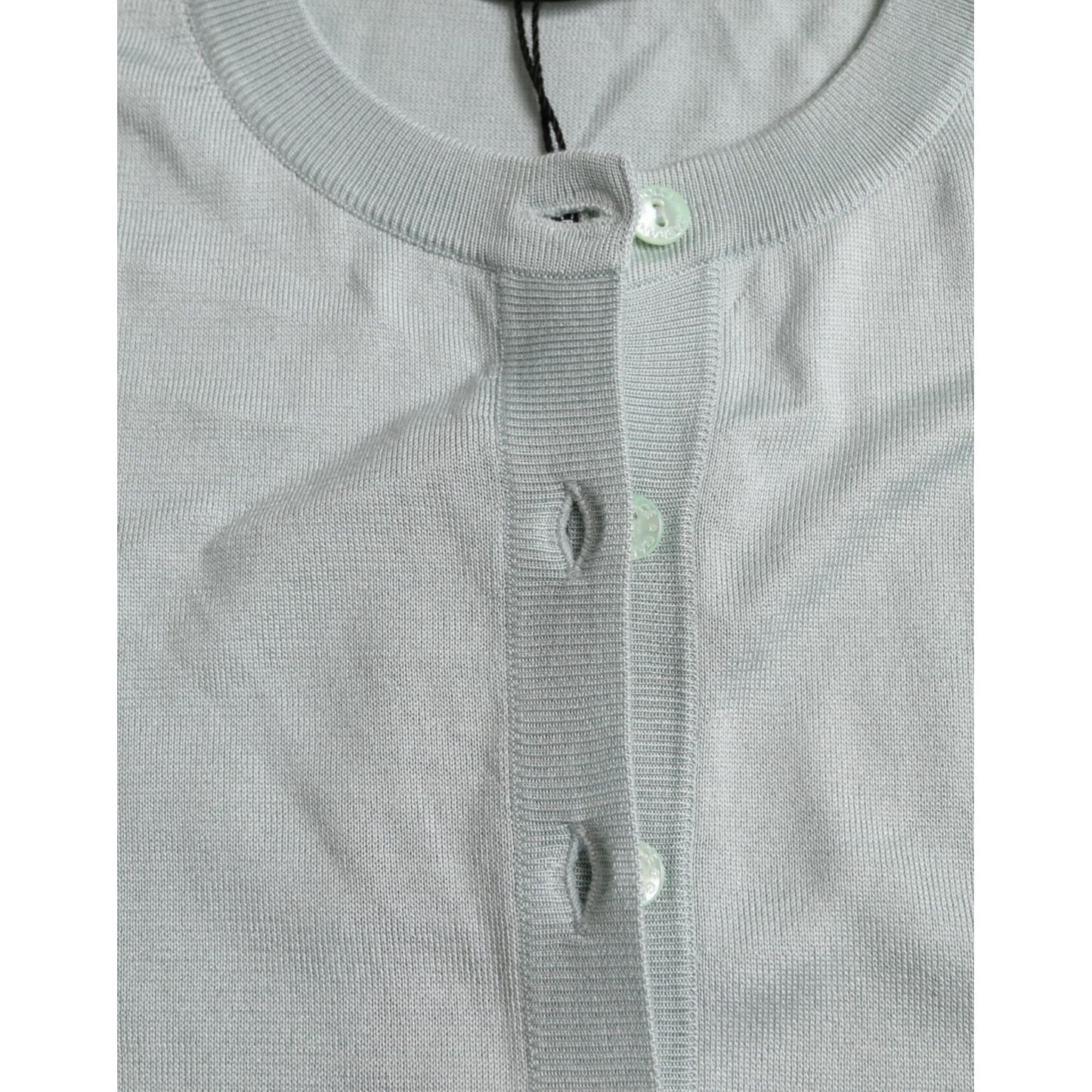 Dolce & Gabbana Light Blue Silk Crew Neck Cardigan Sweater TSH84538-44