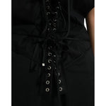 Dolce & Gabbana Black Cotton Lace Up Logo Round Neck Tank Top TSH84683-42