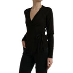 Dolce & Gabbana Black Wool V-neck Crossed Cardigan Sweater TSH84349-42