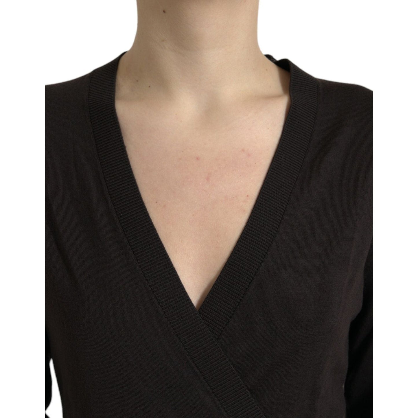 Dolce & Gabbana Black Wool V-neck Crossed Cardigan Sweater TSH84349-42