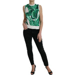 Dolce & Gabbana White Banana Leaf Print Crew Neck Tank Top TSH84843-36