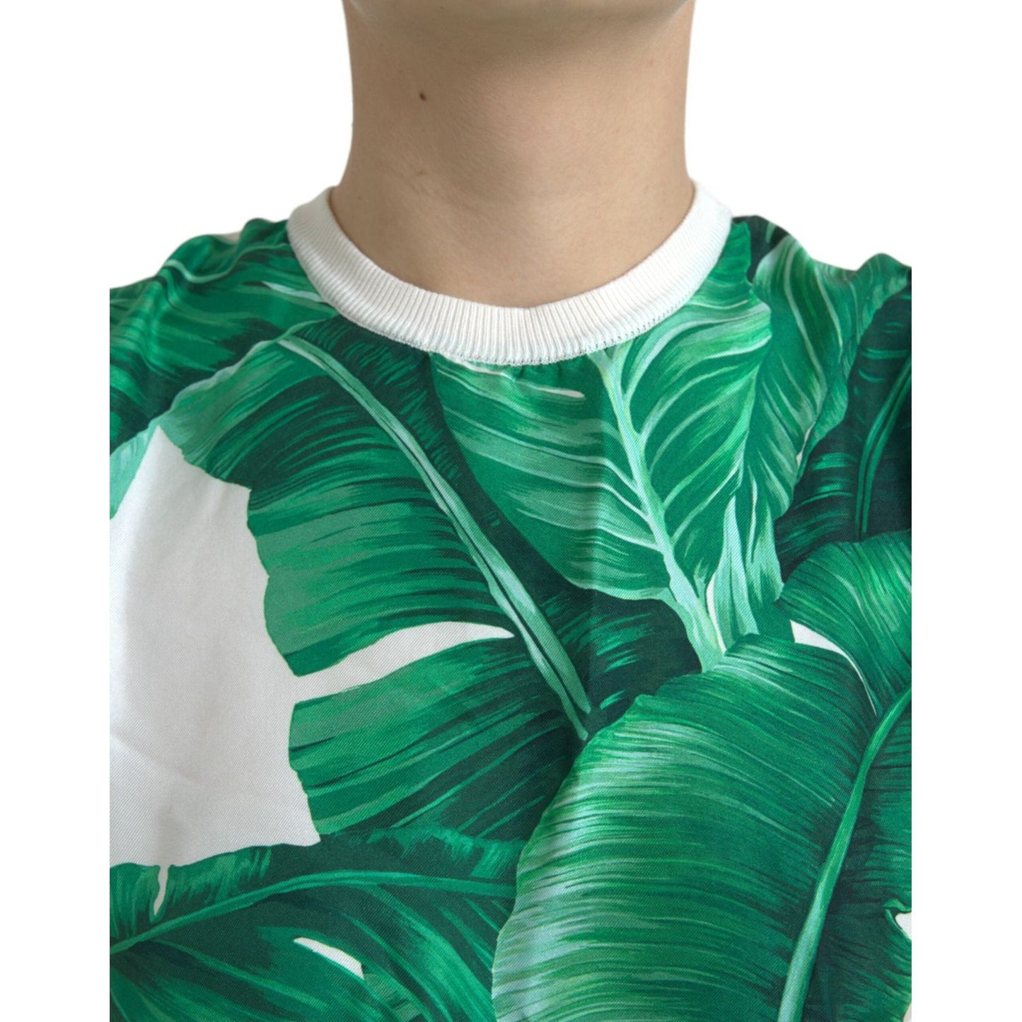 Dolce & Gabbana White Banana Leaf Print Crew Neck Tank Top TSH84843-36