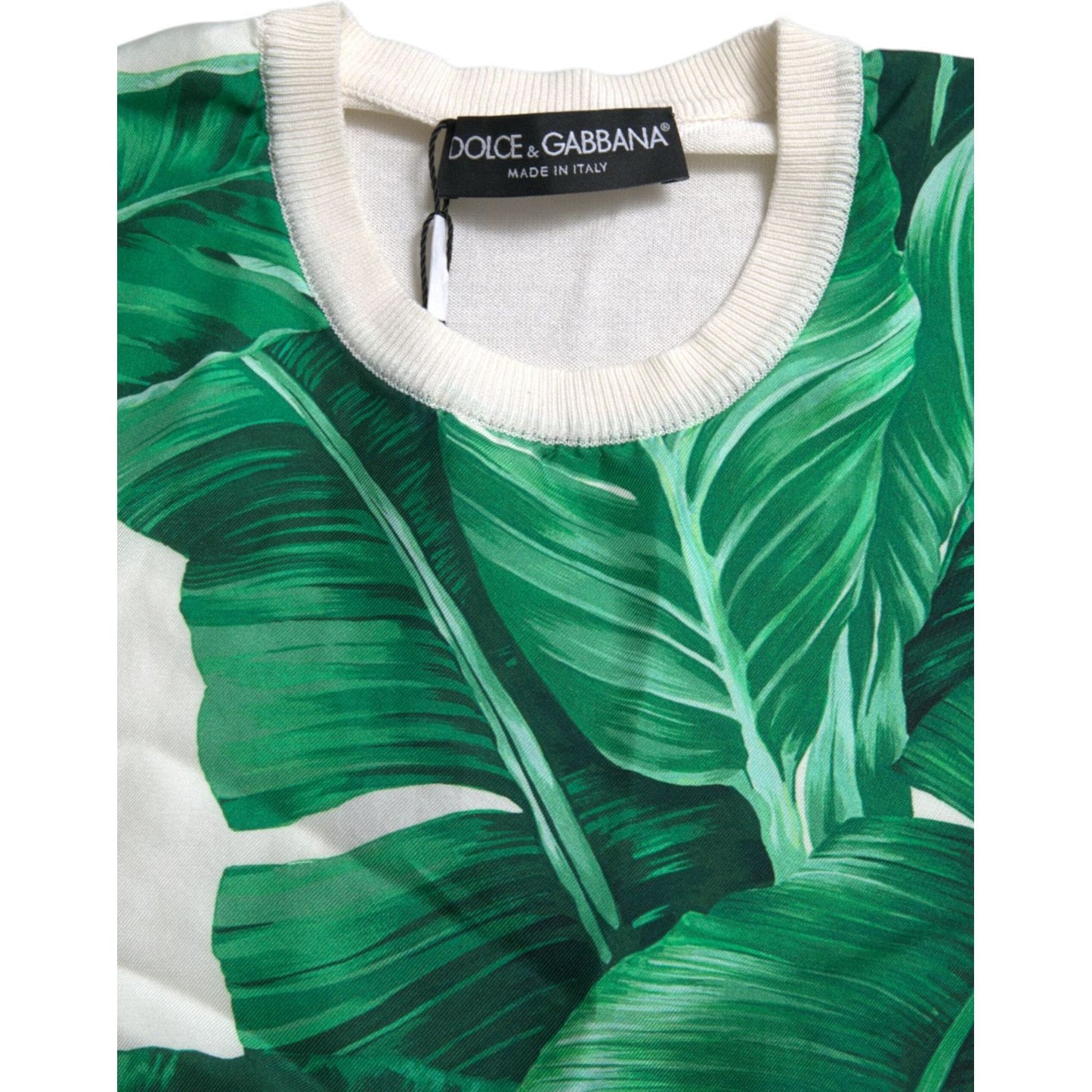 Dolce & Gabbana White Banana Leaf Print Crew Neck Tank Top TSH84843-36