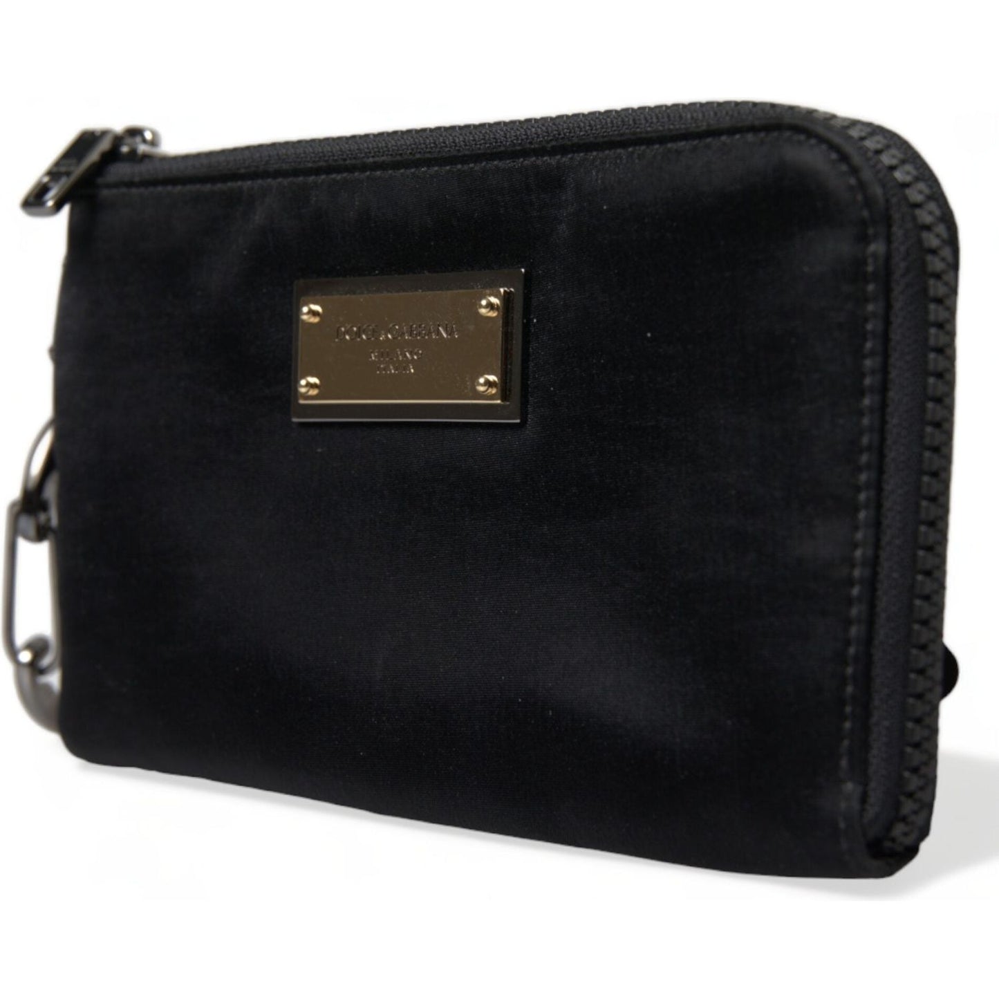 Dolce & Gabbana Black Nylon Logo Plaque Keyring Pouch Clutch Bag BAG1315