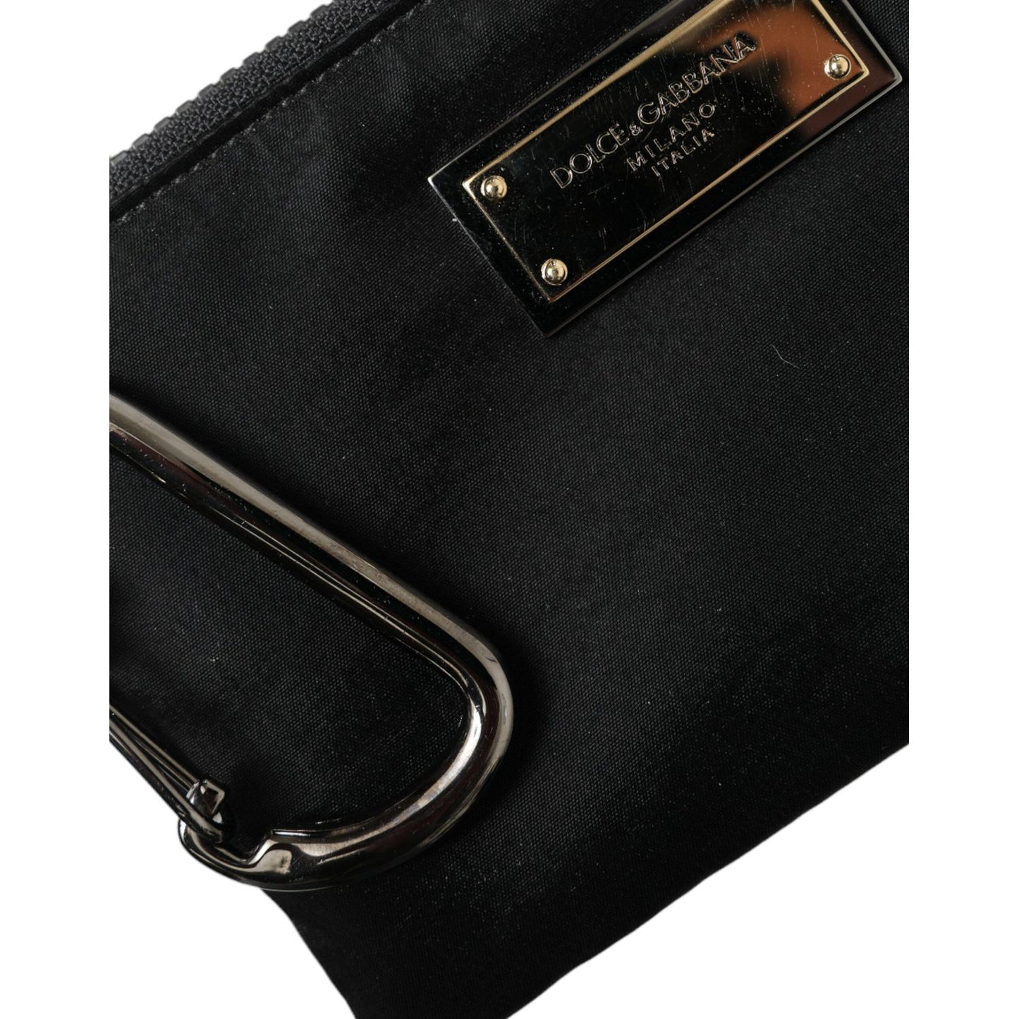 Dolce & Gabbana Black Nylon Logo Plaque Keyring Pouch Clutch Bag BAG1315