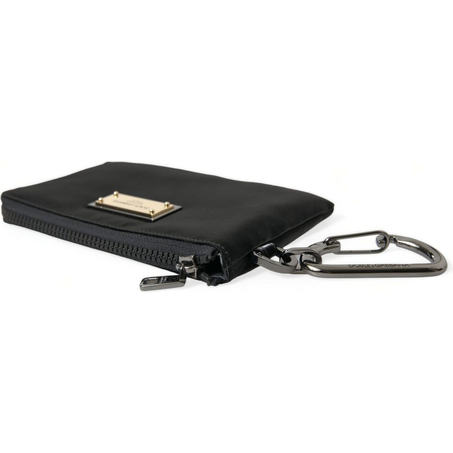 Dolce & Gabbana Black Nylon Logo Plaque Keyring Pouch Clutch Bag BAG1327