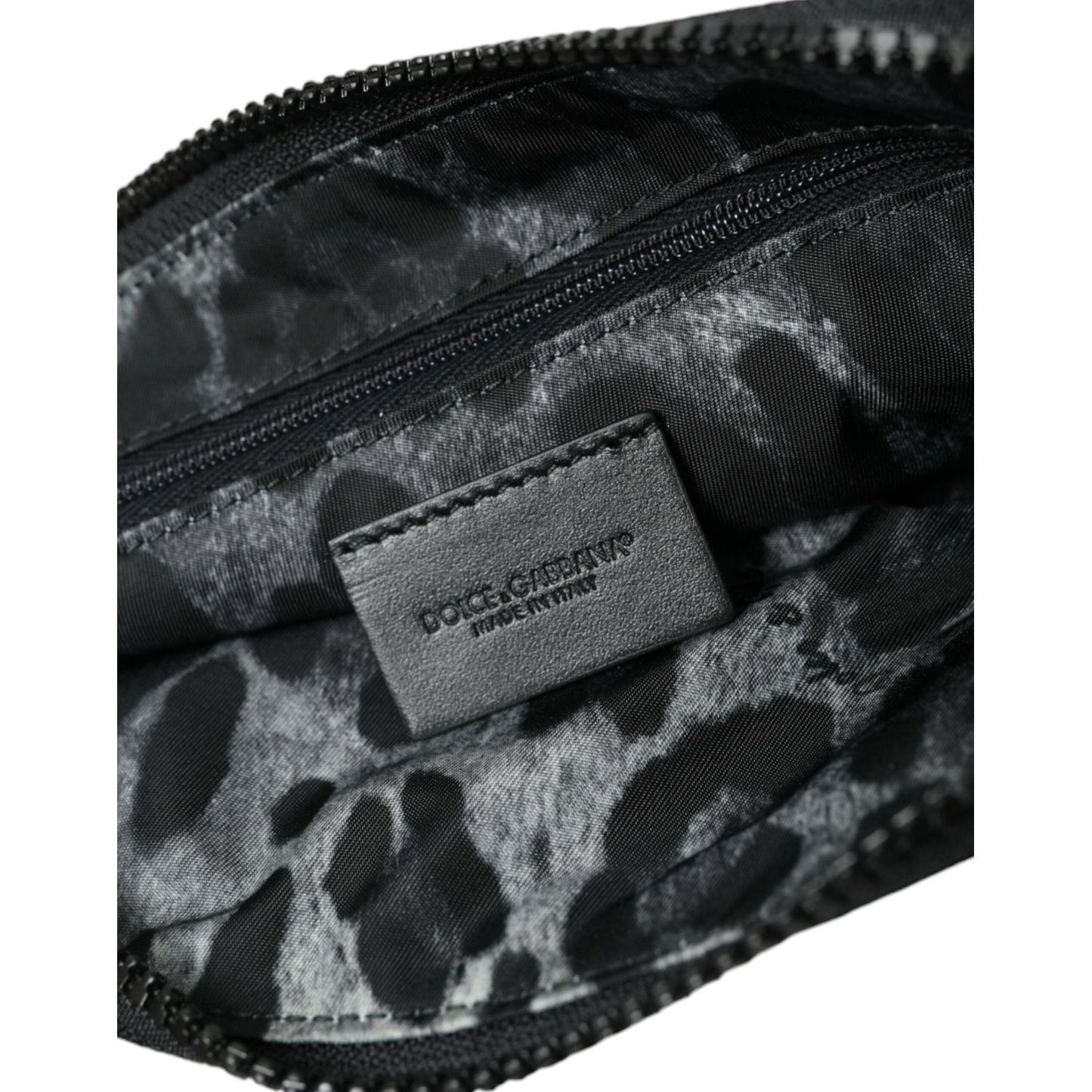 Dolce & Gabbana Black Nylon Logo Plaque Keyring Pouch Clutch Bag BAG1327