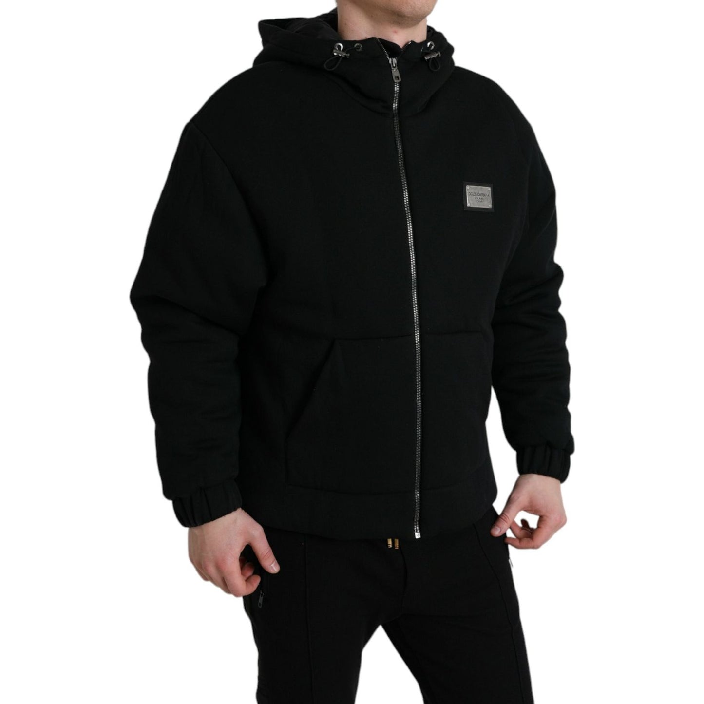 Dolce & Gabbana Black Cotton Hooded Logo Bomber Jacket JKT4009-48