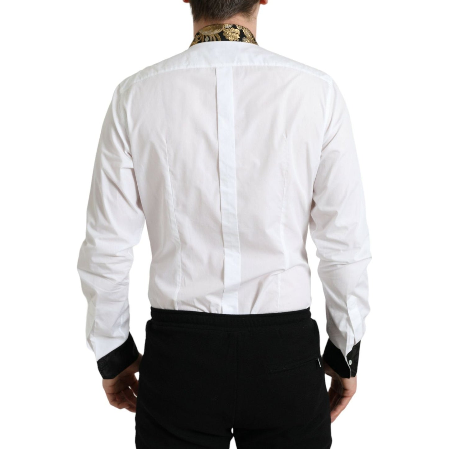 Dolce & Gabbana White Cotton Jacquard Formal GOLD Dress Shirt TSH84705-41