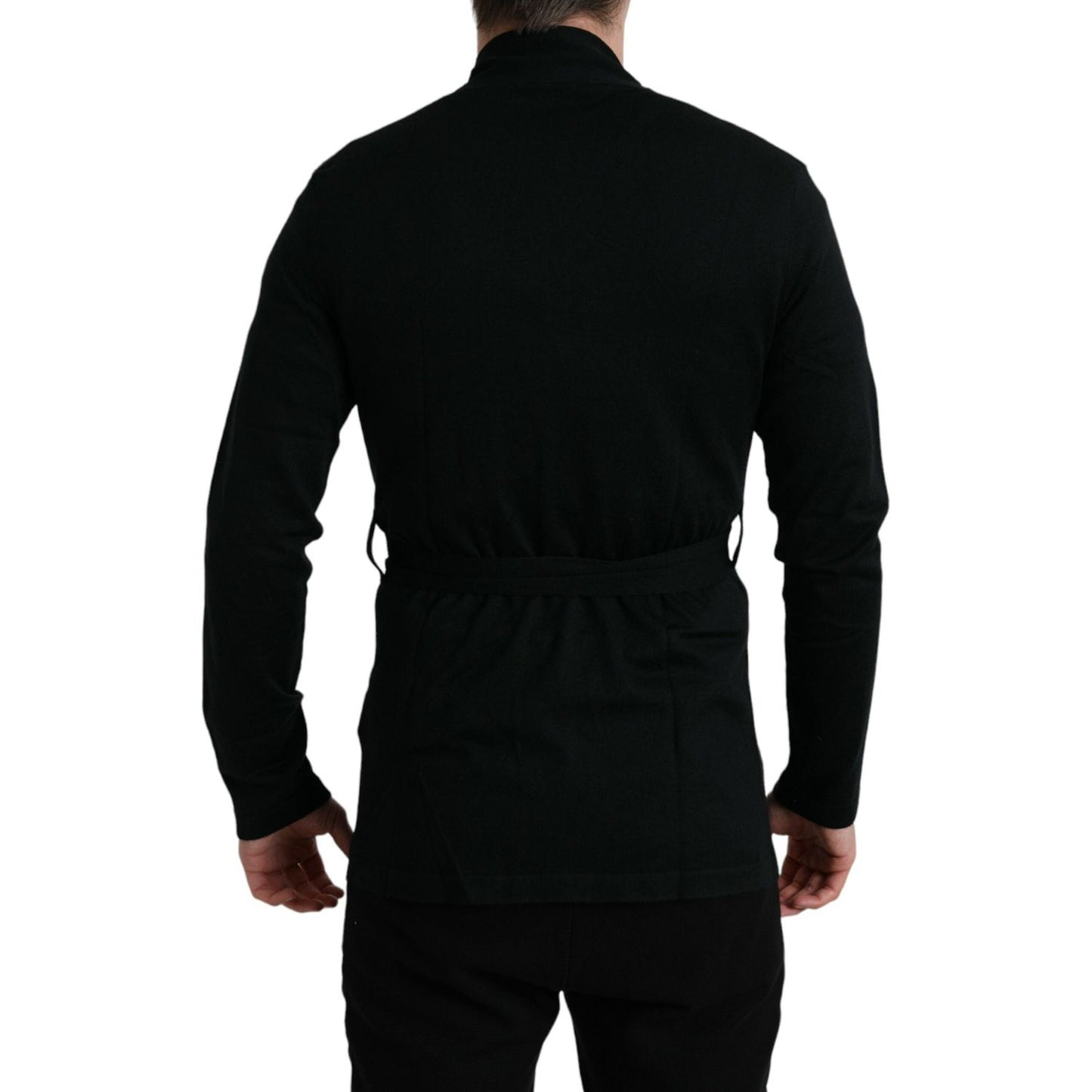 Dolce & Gabbana Black Cashmere Long Sleeves Belted Wrap Robe