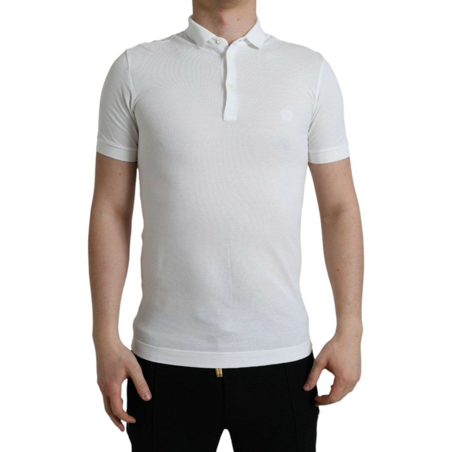 Dolce & Gabbana White Collared Short Sleeve Crown T-shirt TSH85165-44