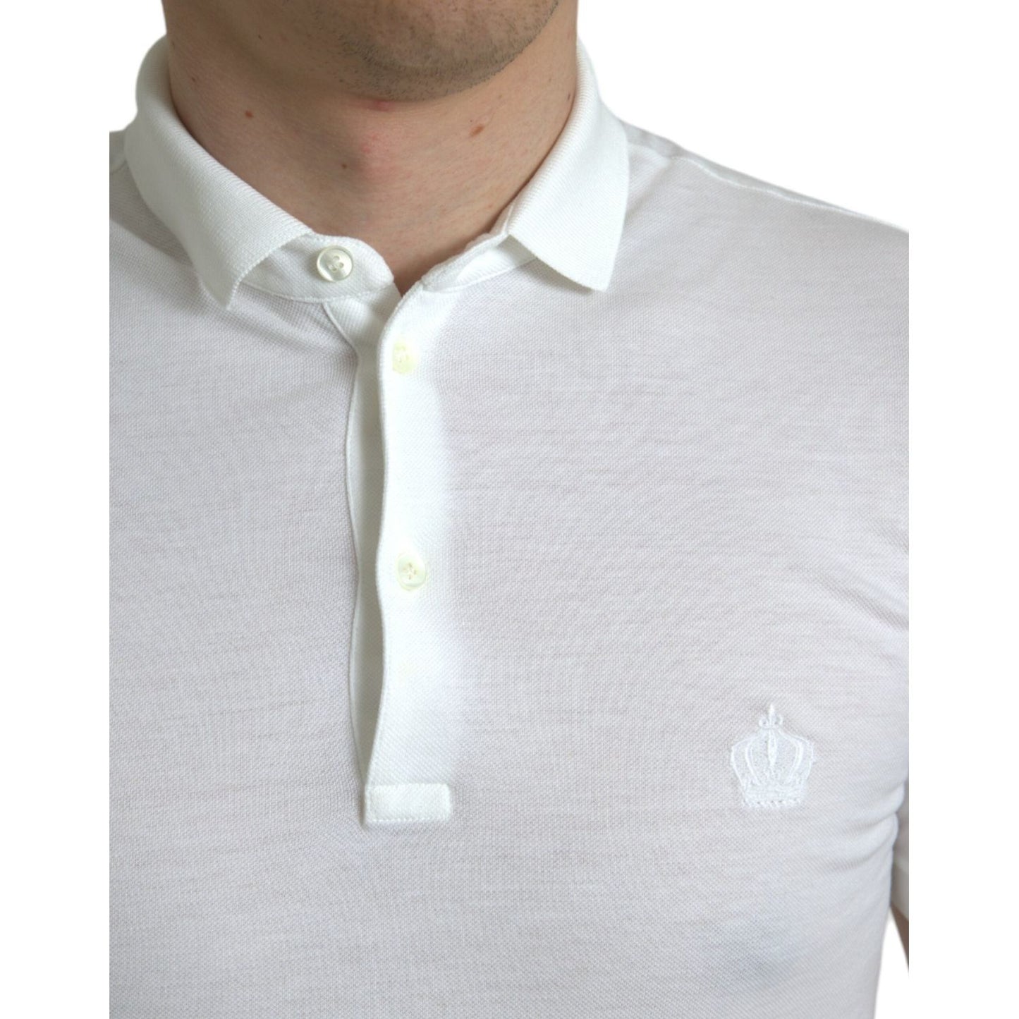 Dolce & Gabbana White Collared Short Sleeve Crown T-shirt TSH85165-44
